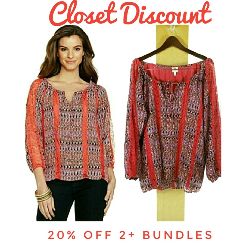Hot in Hollywood 3X Maya Boho Peasant Lace Top (C)